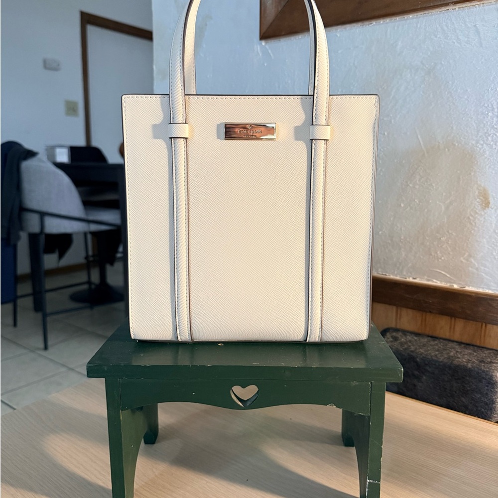 Kate Spade “Kenzie” Limited Edition Cream Leather Small Tote with Gold Accents